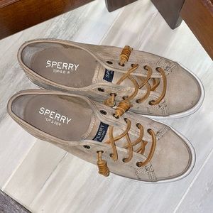 Tan Sperry boat shoes